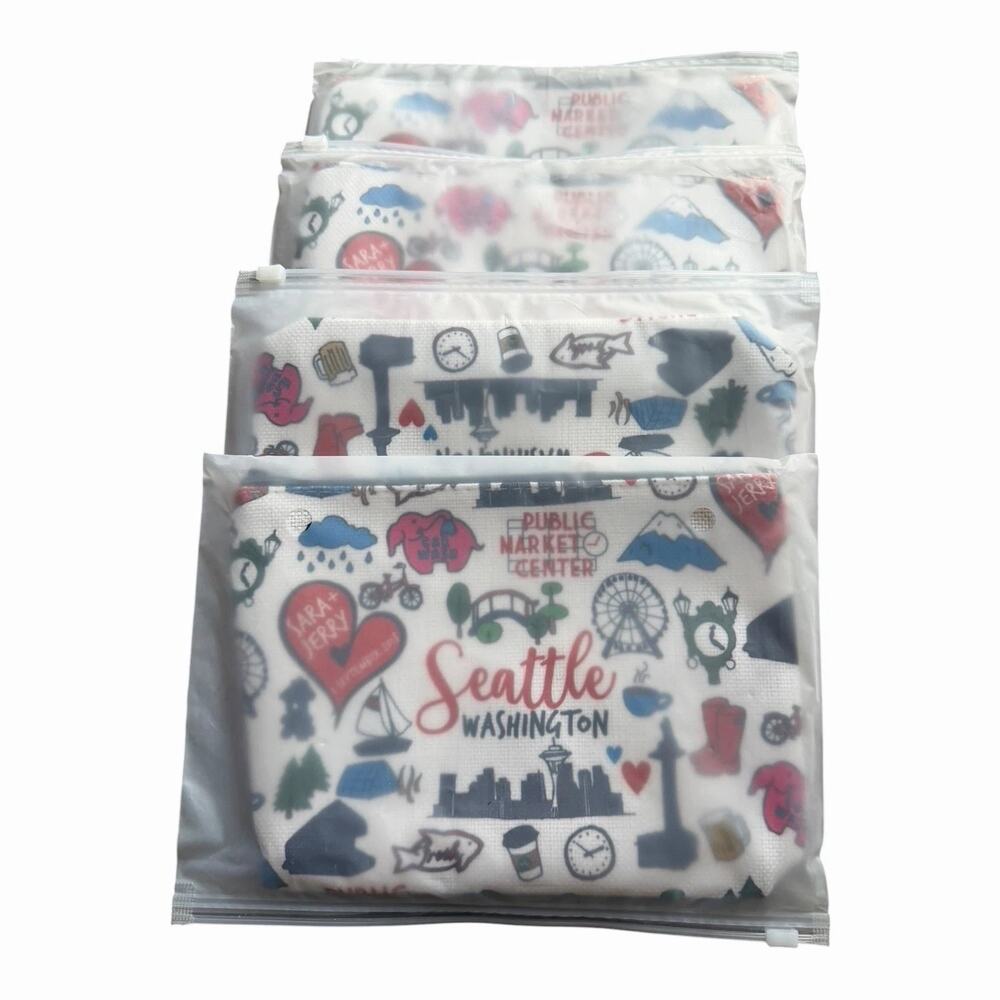 Seattle Washington Cosmetic Bag Lot 4 Travel Souvenir Makeup Pouches